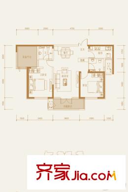 鉑悅山206#樓標準層B1戶型 2室2廳2衛(wèi)1廚