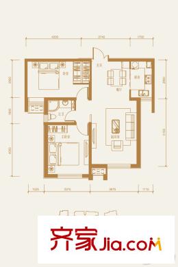 鉑悅山210#樓標準層A戶型 2室2廳1衛(wèi)1廚