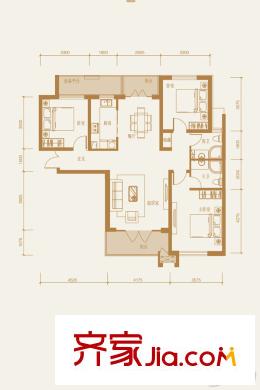 鉑悅山210#樓標準層E'戶型 3室2廳2衛(wèi)1廚