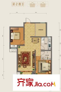 勒泰城2#3#4#6#7#8#樓標(biāo)準(zhǔn)層F戶型 2室2廳1衛(wèi)1廚