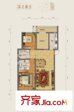 勒泰城2#3#4#6#7#8#樓標(biāo)準(zhǔn)層E戶型 3室2廳2衛(wèi)1廚