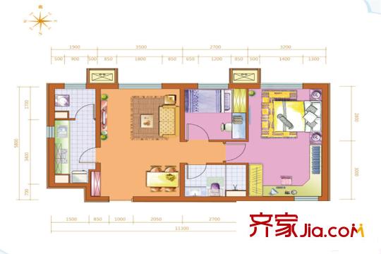 萬(wàn)科新里程5#樓標(biāo)準(zhǔn)層H戶型 2室2廳1衛(wèi)1廚