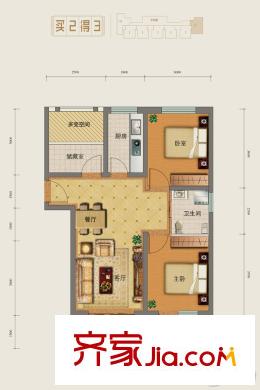 勒泰城5#樓標準層J戶型 2室2廳1衛(wèi)1廚