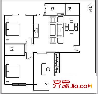 閩江苑 3室 戶型圖