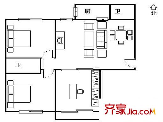 閩江苑 3室 戶型圖