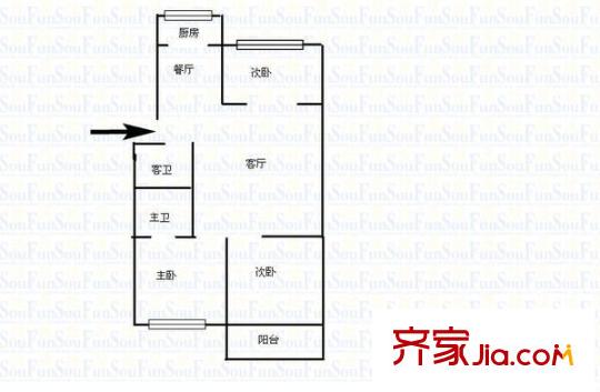 機(jī)械廳鼓西路單位宿舍 3室 戶型圖