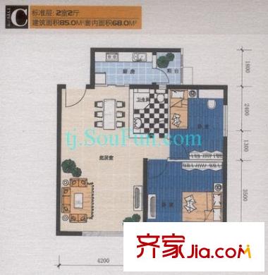 后現(xiàn)代城戶型圖戶型圖 2室2廳1衛(wèi)