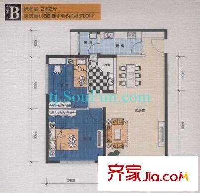 后現(xiàn)代城戶型圖戶型圖 2室2廳1衛(wèi)