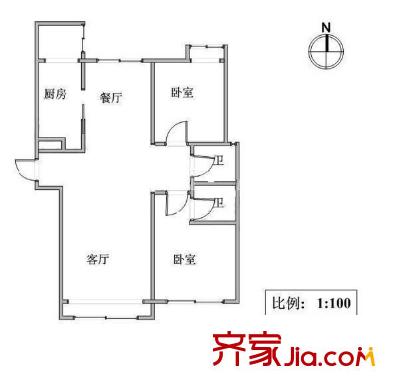 天越園戶型圖戶型圖 2室1廳1衛(wèi)1廚