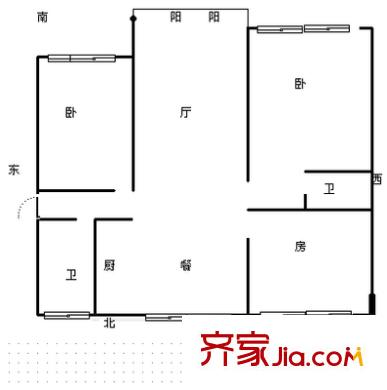 天越園戶型圖戶型圖 3室2廳2衛(wèi)1廚