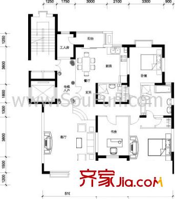 半島豪庭戶型圖戶型圖 3室2廳2衛(wèi)1廚