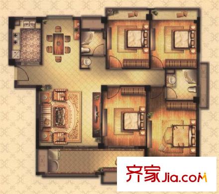 御泉萬景戶型圖E戶型 4室2廳2衛(wèi)1廚