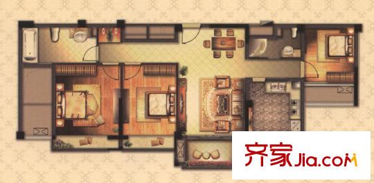 御泉萬(wàn)景戶型圖D戶型 3室2廳2衛(wèi)1廚