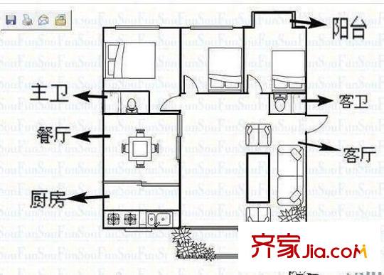 舒柳苑 3室 戶型圖