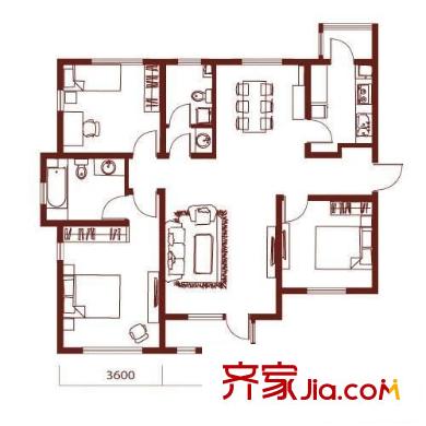 富力津門湖觀鷺花園戶型圖 戶型圖 3室2廳2衛(wèi)1廚