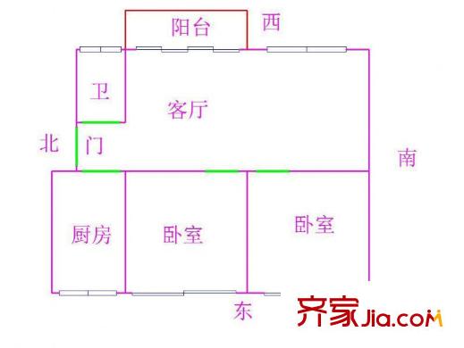 中亭街嘉輝苑 2室戶型圖