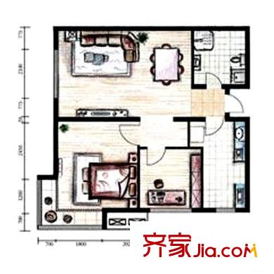 九州國際戶型圖1、3、4、6、7、8#樓標(biāo)準(zhǔn)層suite-A2戶型 2室2廳1衛(wèi)1廚