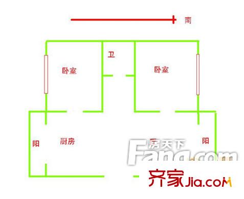 紅平方米公寓戶型圖戶型圖 2室1廳1衛(wèi)1廚