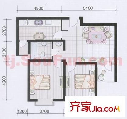 水郡花園戶型圖4號(hào)樓戶型 2室1廳1衛(wèi)
