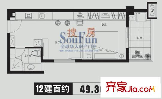 金潤財富中心戶型圖1室1廳1衛(wèi)1廚