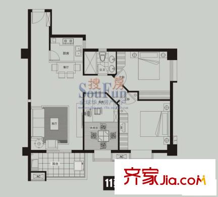 金潤財富中心戶型圖3室2廳1衛(wèi)1廚