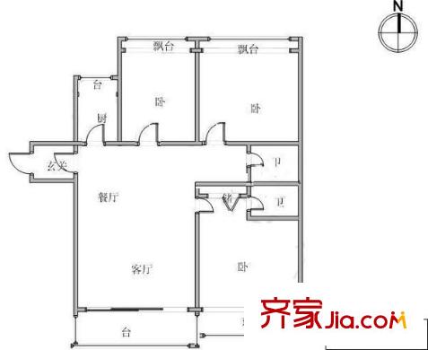 尚佳新苑戶型圖戶型圖 3室2廳2衛(wèi)1廚