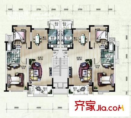 洛卡小鎮(zhèn)戶型圖一期3號樓4層S2戶型圖 2室2廳1衛(wèi)1廚