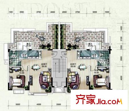 洛卡小鎮(zhèn)戶型圖一期3號樓5層S戶型圖 1室1廳1衛(wèi)1廚