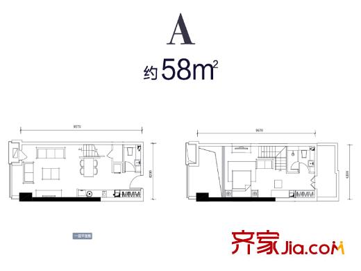招商鉆石山戶型圖公寓高層標(biāo)準(zhǔn)層A戶型 1室1廳2衛(wèi)1廚