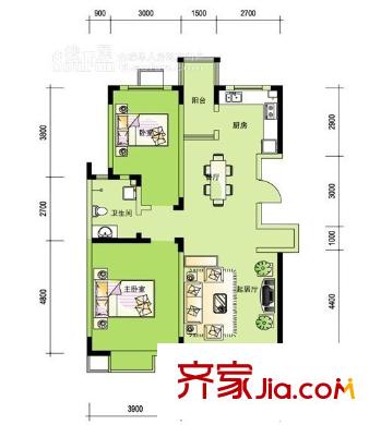 俊城淺水灣戶型圖戶型圖 3室2廳1衛(wèi)