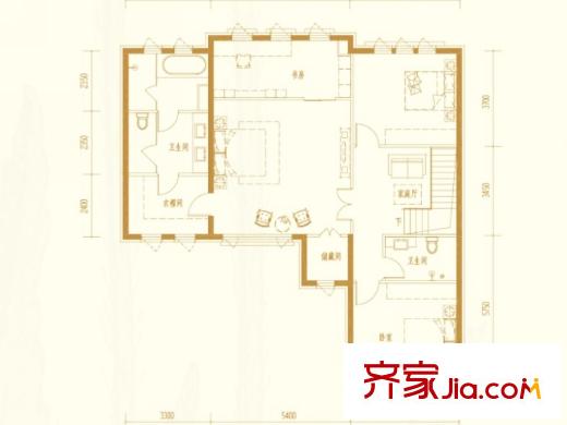 香墅里二期百合墅S4戶型二層戶型圖 3室4廳3衛(wèi)1廚