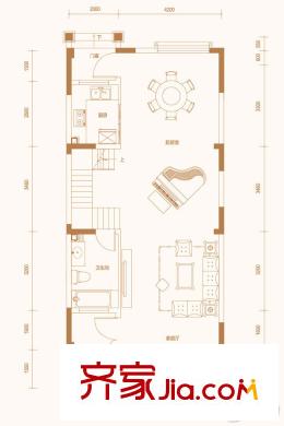燕云小鎮(zhèn)聯(lián)排別墅一層中戶戶型 4室2廳3衛(wèi)1廚