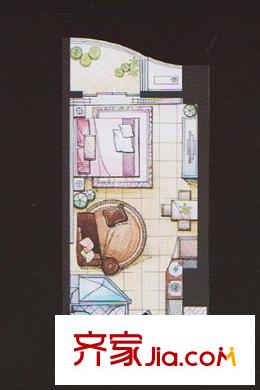 金領(lǐng)國(guó)際一期1號(hào)樓標(biāo)準(zhǔn)層C戶型圖 1室1廳1衛(wèi)1廚