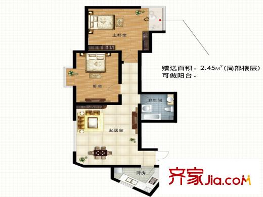 渤海明珠一期2號樓標(biāo)準(zhǔn)層A1戶型圖 2室1廳1衛(wèi)1廚