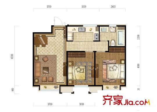 天房天拖三期9-10#樓標(biāo)準(zhǔn)層A1戶(hù)型 2室2廳1衛(wèi)1廚