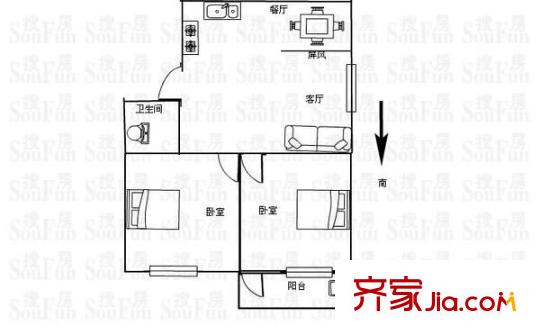 環(huán)北一村 2室 戶型圖