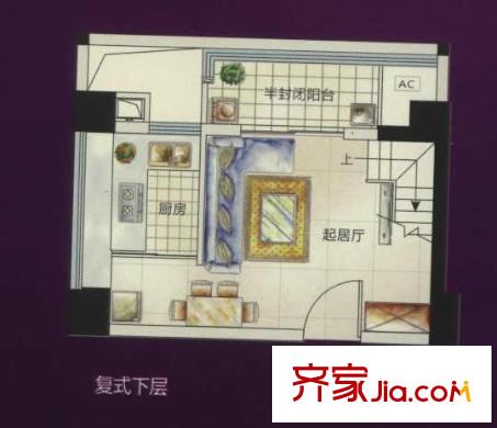 福晟錢隆首座戶型圖首座1、2、3#樓C復(fù)式下層 2室1廳1衛(wèi)1廚