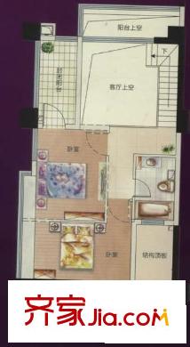 福晟錢隆首座戶型圖首座1、2、3#樓C復(fù)式上層 2室1廳1衛(wèi)1廚