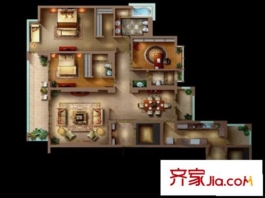 陽光白金瀚宮戶型圖A戶型 3室2廳2衛(wèi)1廚