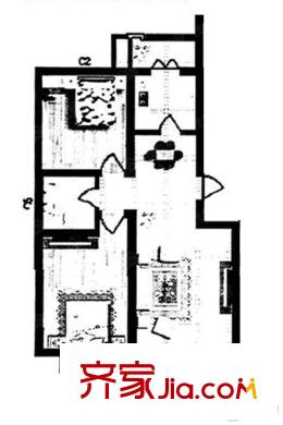 紫盈花園高層標(biāo)準(zhǔn)層B戶型 2室2廳1衛(wèi)1廚