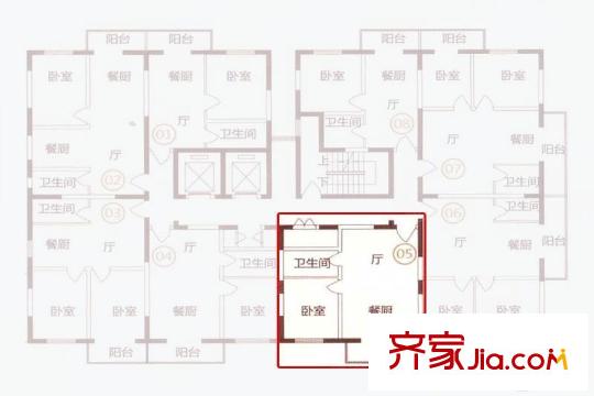 盛運大廈3-17層B05戶型 1室2廳1衛(wèi)1廚