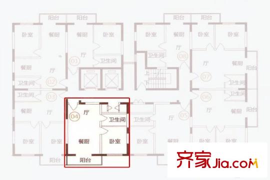 盛運大廈3-17層B04戶型 1室2廳1衛(wèi)1廚
