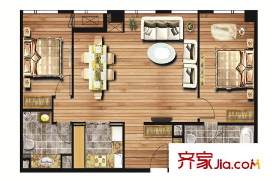 凱德國貿(mào)A區(qū)6-13層、15-29層A-02戶型 2室2廳2衛(wèi)1廚
