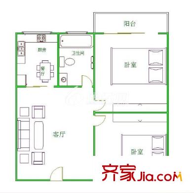 新興小區(qū) 2室戶型圖