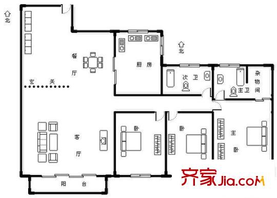 融僑錦江D區(qū) 3室 戶型圖