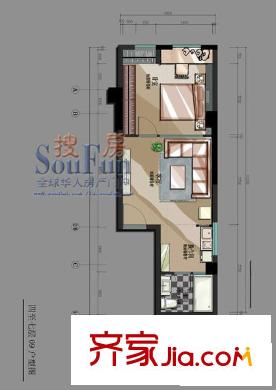 基星閣戶型圖4-7層09戶型圖 1室1廳1衛(wèi)1廚
