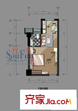 基星閣戶型圖4-7層07戶型圖 1室1廳1衛(wèi)1廚