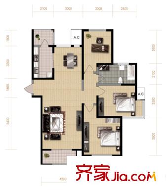 格調(diào)藝術(shù)領(lǐng)地高層9號(hào)樓標(biāo)準(zhǔn)層04戶(hù)型 3室2廳1衛(wèi)1廚