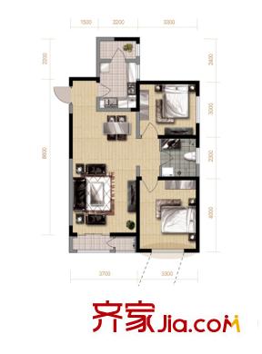 格調(diào)藝術(shù)領(lǐng)地高層1、2、3號(hào)樓標(biāo)準(zhǔn)層04戶(hù)型 2室2廳1衛(wèi)1廚