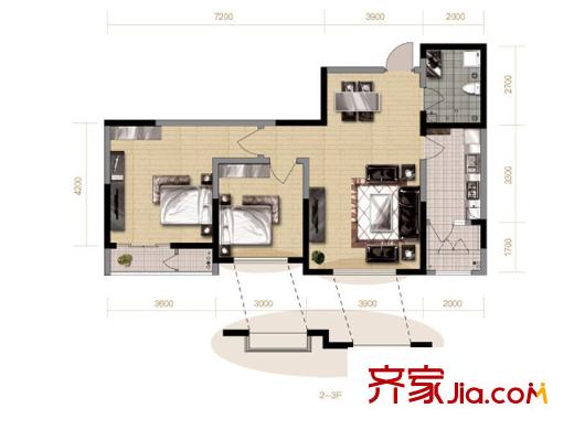 格調(diào)藝術(shù)領(lǐng)地高層1、2、3號(hào)樓標(biāo)準(zhǔn)層03戶(hù)型 2室2廳1衛(wèi)1廚